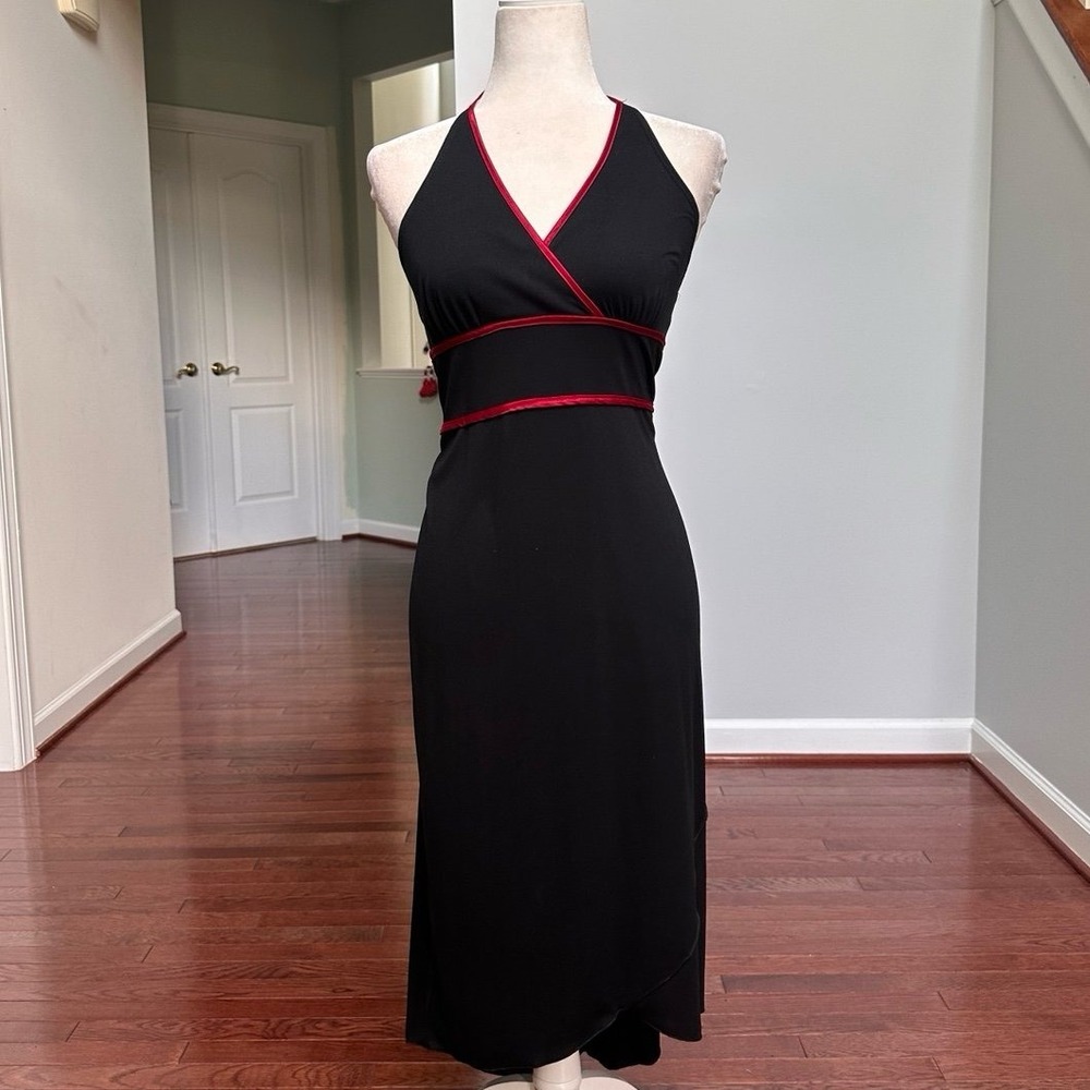 USA Vintage Byer Too! Black Red Trim Euro Summer Halter Cocktail Dress